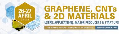 TechBlick’s Graphene virtual in-person event on 26 & 27 April covers the full spectrum of Graphene, CNT & 2D material innovations, industrial progress & application development